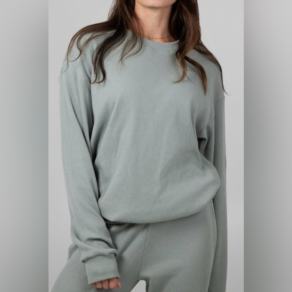 Comfrt Waffle Lounge Long Sleeve Crewneck In Sage Green Size 2XL